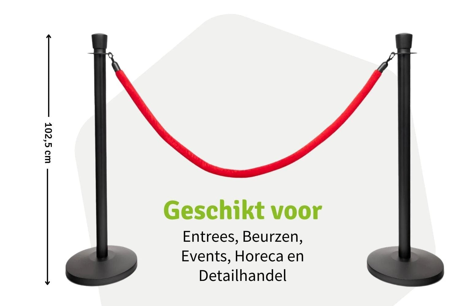Afzetpalen ovale kop zwart met rood koord | Rodelopers.com