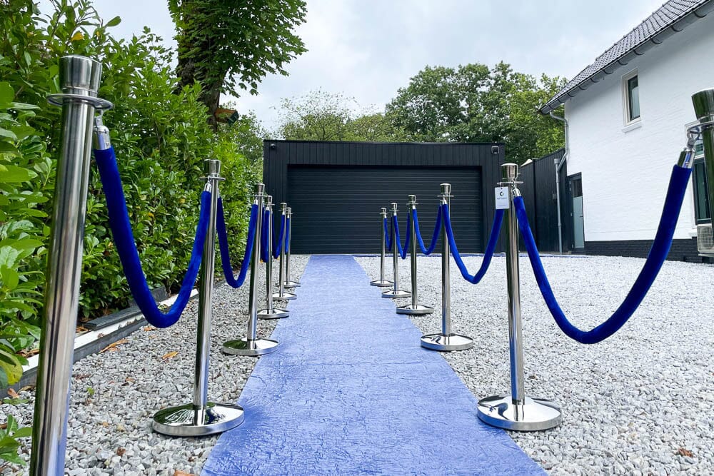 Afzetkoord Velours | Blauw - Chroom Afzetpalen | accessoires Rodelopers 