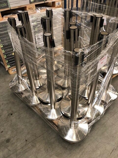 Afzetpalen met trekband tweedehands | Geborsteld Chroom - Rood | GJ Floors