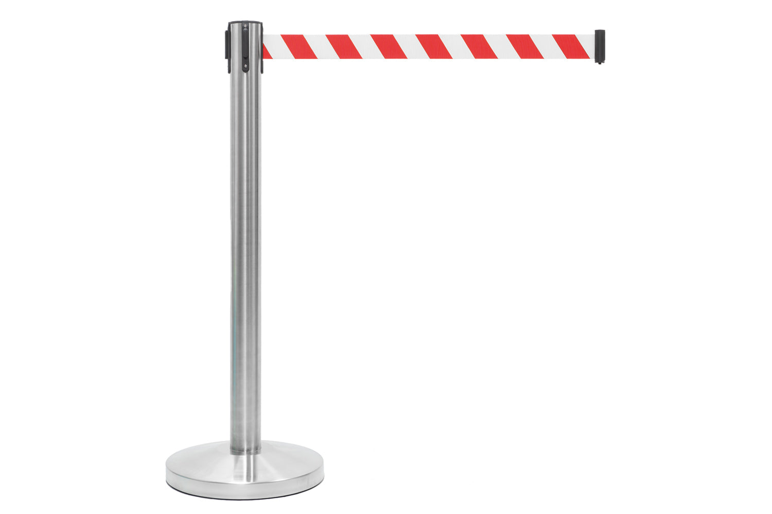 Afzetpaal met trekband | Geborsteld Chroom - Rood-Wit
