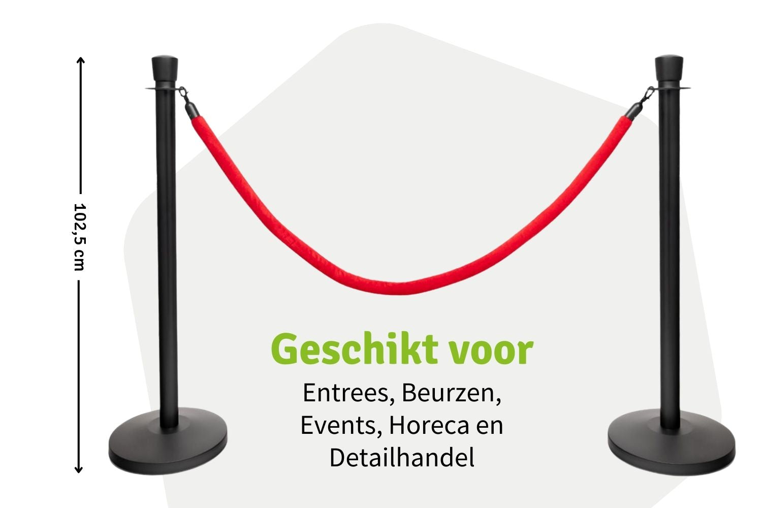 Set Afzetpalen met Koord | Zwart - Ovale kop | Koord Rood | GJ Floors
