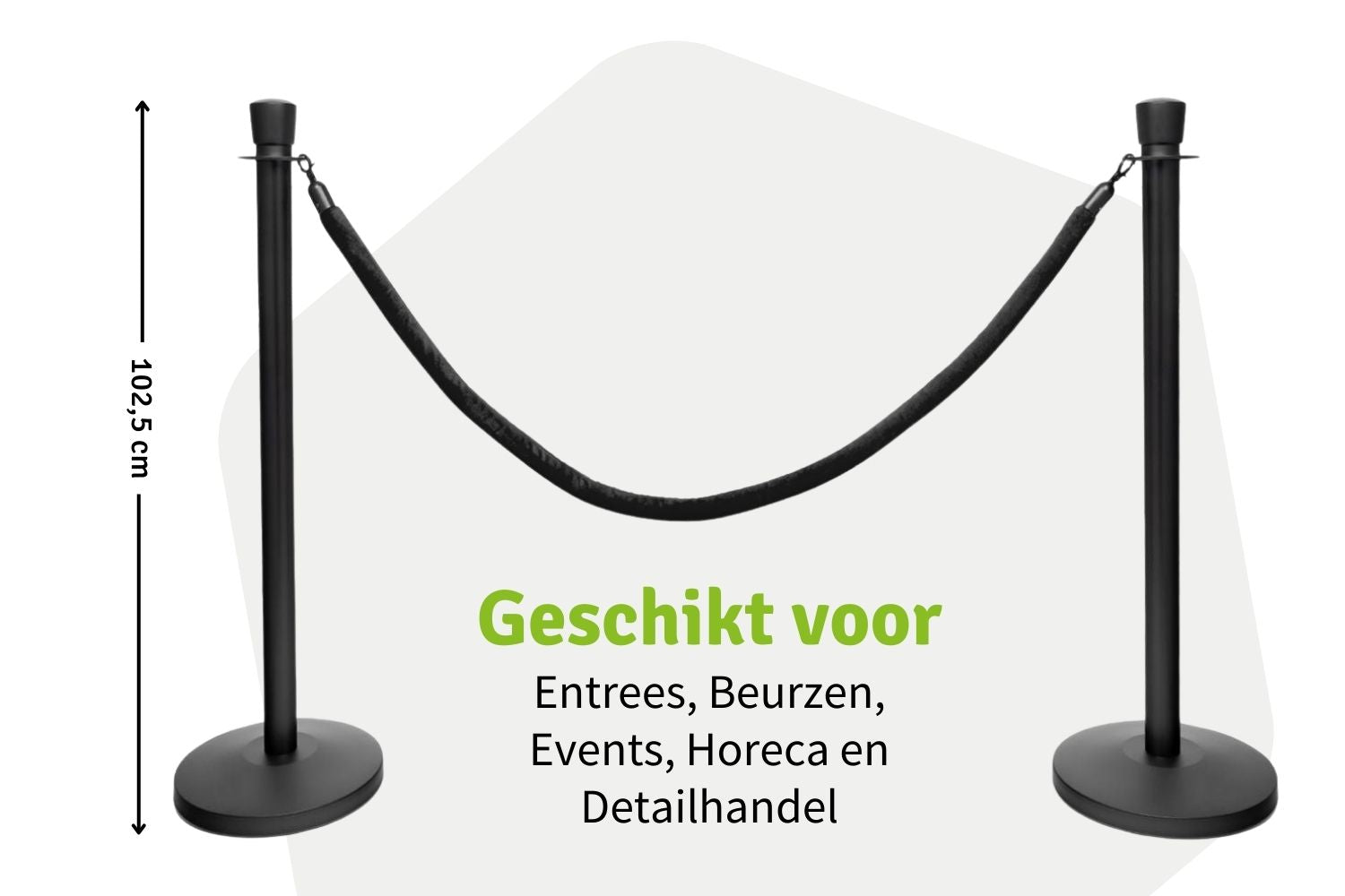 Set Afzetpalen met Koord | Zwart - Ovale kop | Koord Zwart | GJ Floors