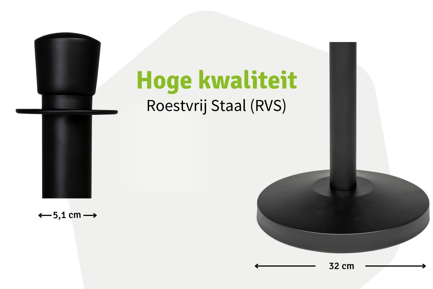 Set Afzetpalen met Koord | Zwart - Ovale kop | Koord Zwart | GJ Floors