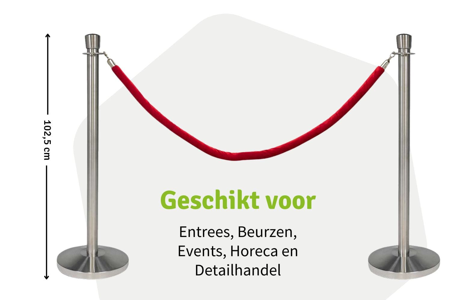 Set Afzetpalen met Koord | Chroom - Ovale kop | Koord Rood | GJ Floors