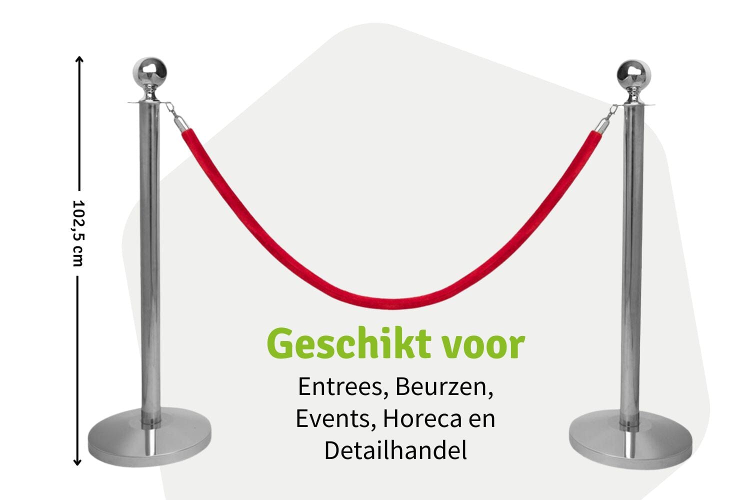 Set Afzetpalen met Koord | Chroom - Ronde Bol | Koord Rood | GJ Floors