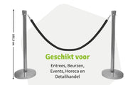 Set Afzetpalen met Koord | Chroom - Zwart - Ovale kop van Rodelopers