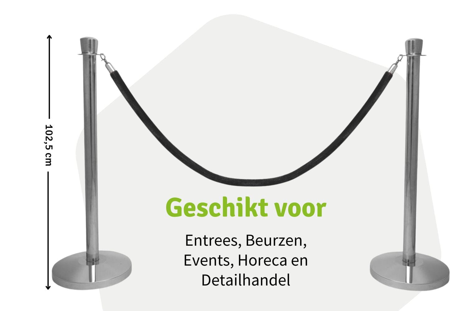 Set Afzetpalen met Koord | Chroom - Ovale kop | Koord Zwart | GJ Floors