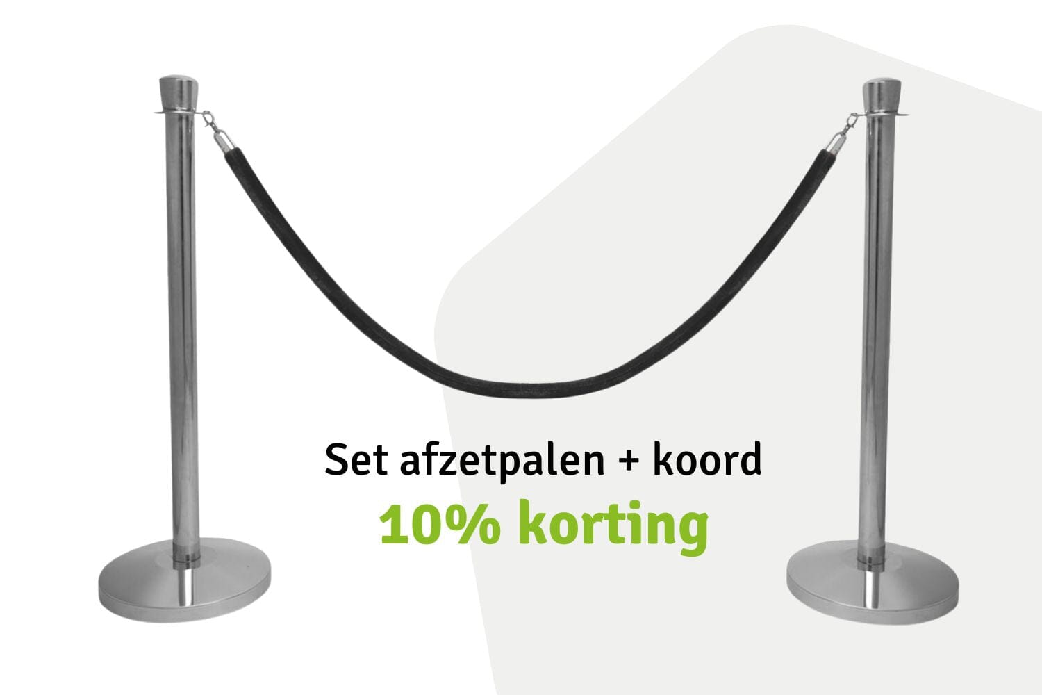 Set Afzetpalen met Koord | Chroom - Ovale kop | Koord Zwart | GJ Floors