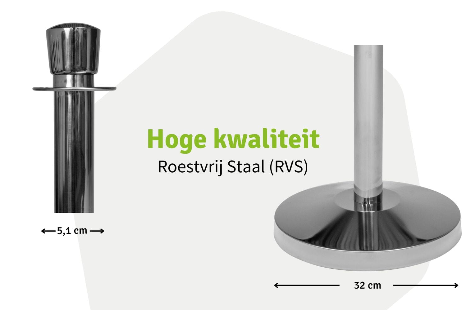 Set Afzetpalen met Koord | Chroom - Ovale kop | Koord Zwart | GJ Floors