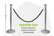 Set Afzetpalen met Koord | Chroom - Zwart - Ronde Bol van Rodelopers
