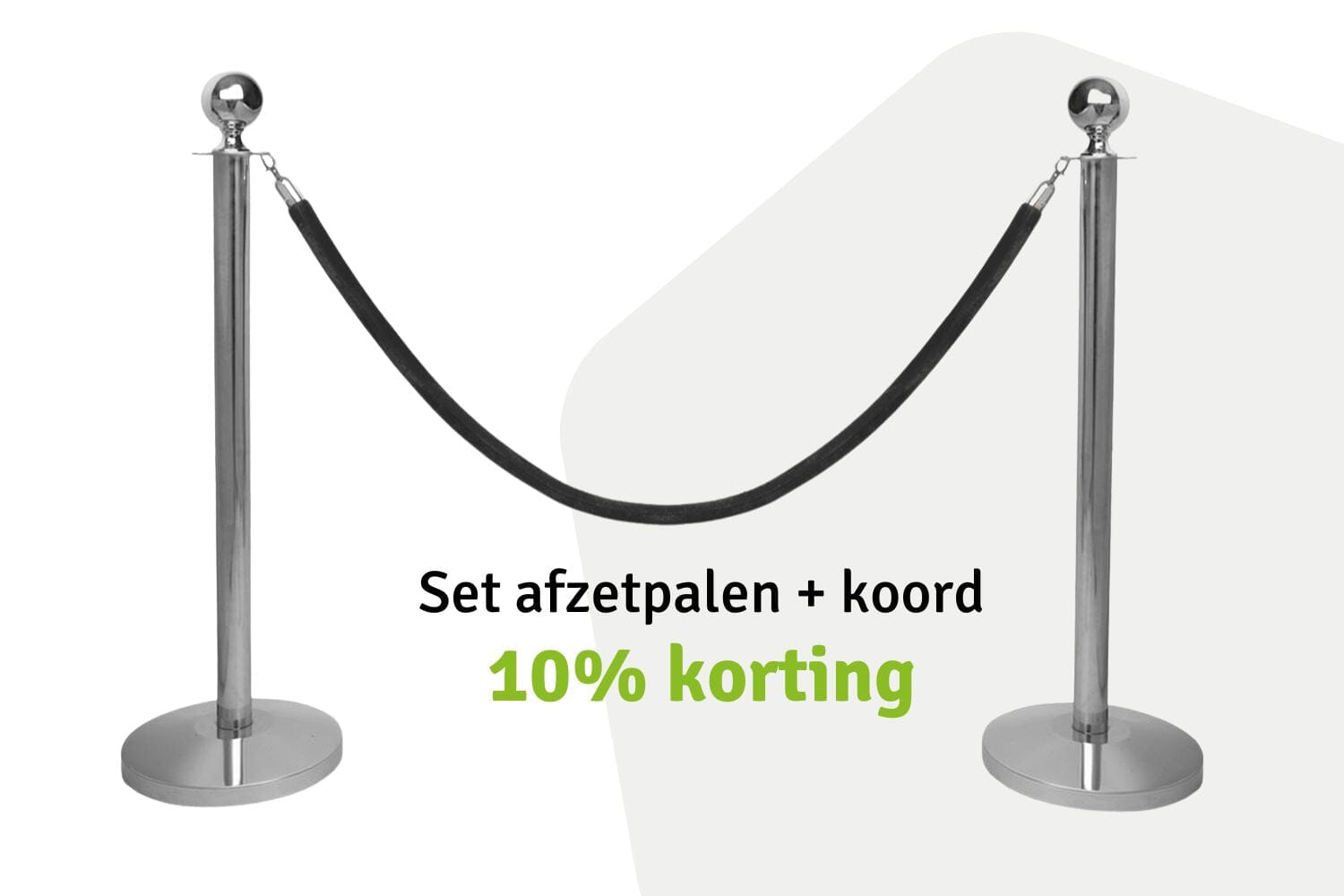 Set Afzetpalen met Koord | Chroom - Ronde Bol | Koord Zwart | GJ Floors