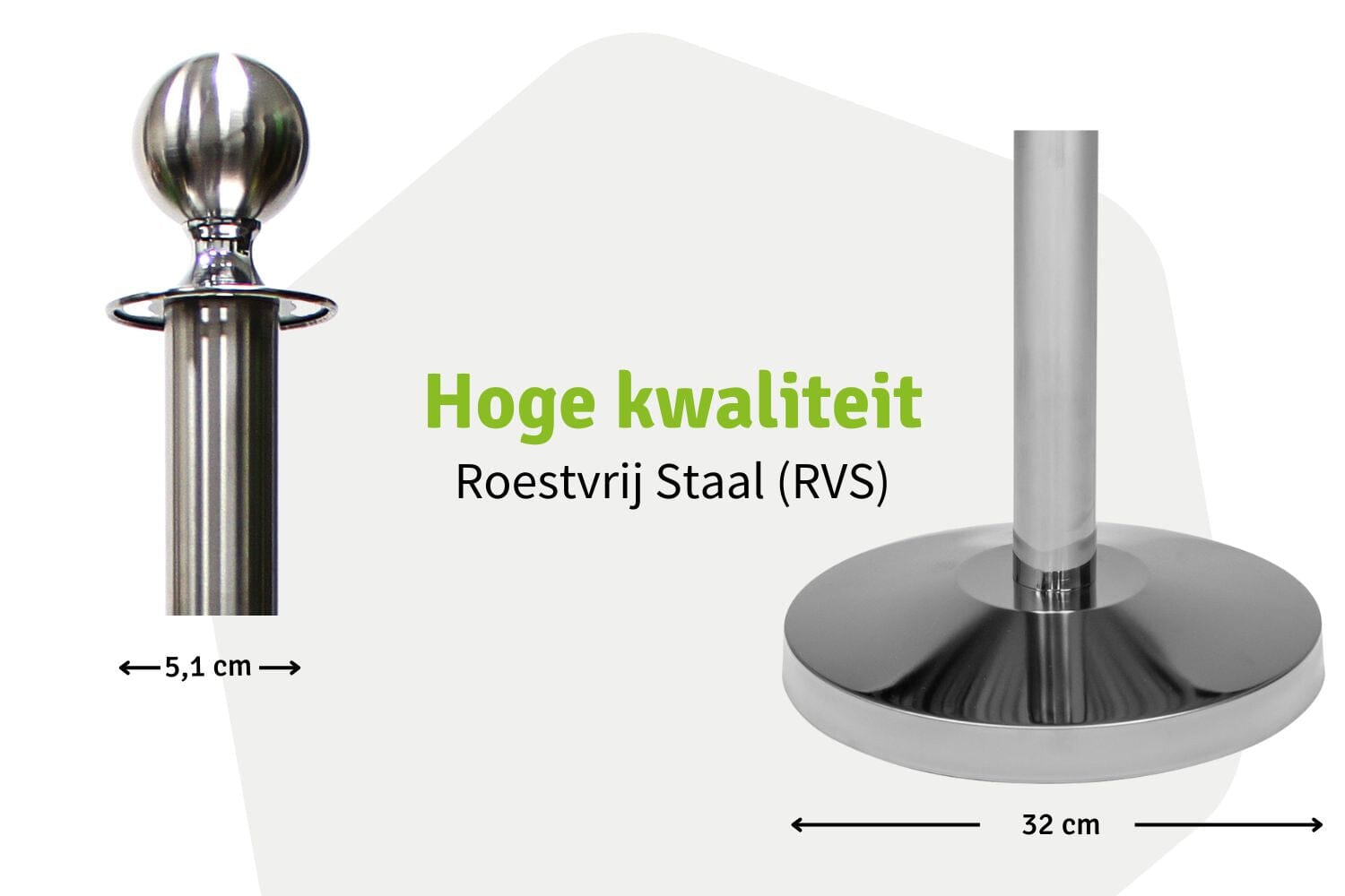 Set Afzetpalen met Koord | Chroom - Ronde Bol | Koord Zwart | GJ Floors