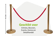 Set Afzetpalen met Koord | Messing - Rood - Ovale kop van Rodelopers