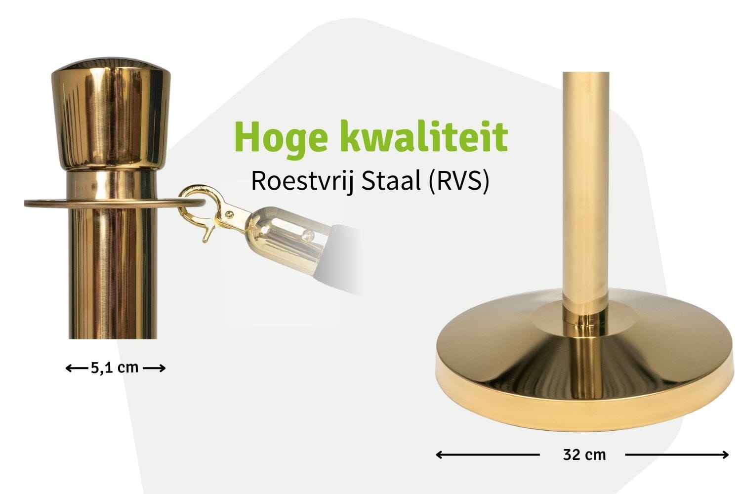 Set Afzetpalen met Koord | Messing - Ovale kop | Koord Rood | GJ Floors