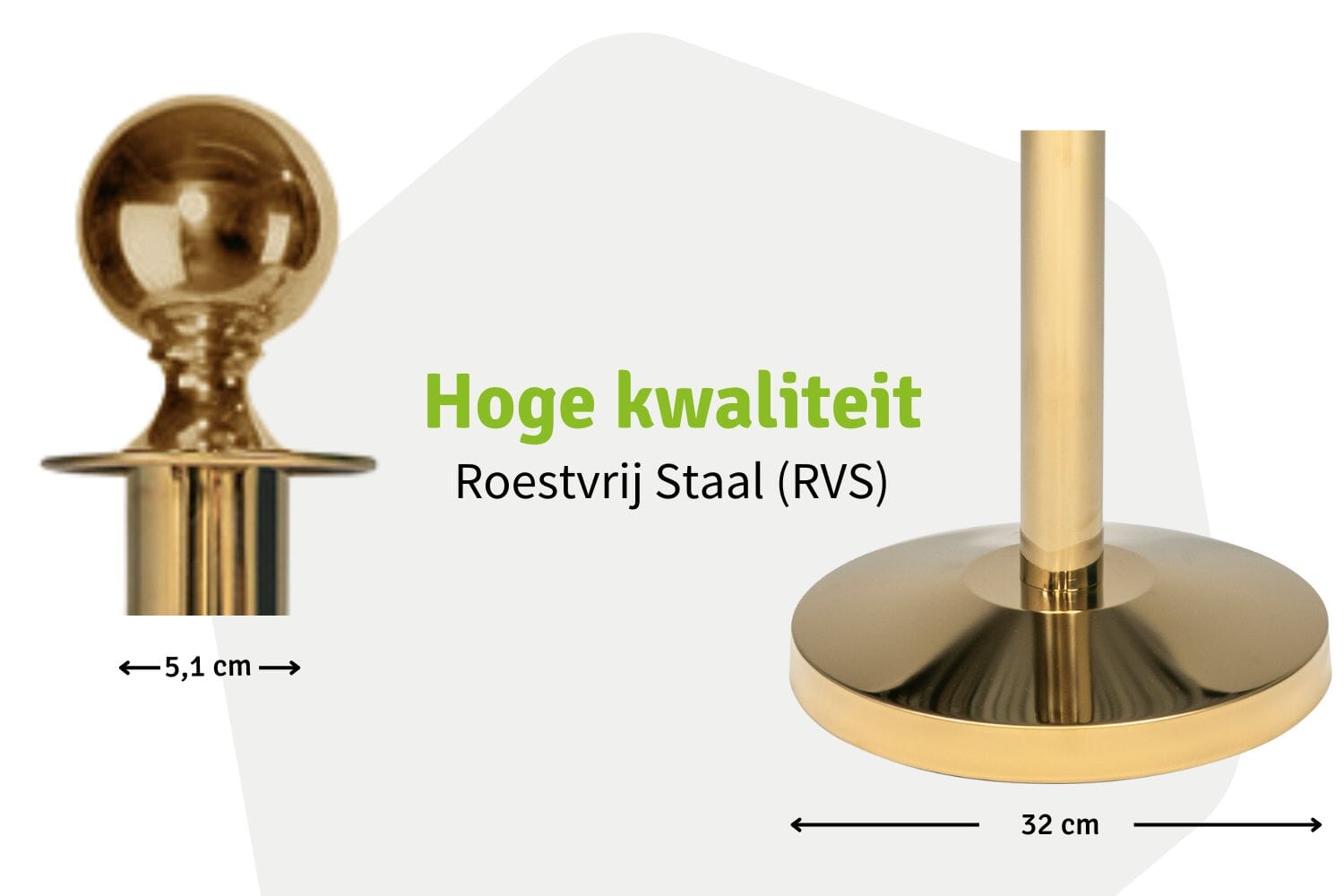 Set Afzetpalen met Koord | Messing - Ronde Bol | Koord Rood | GJ Floors