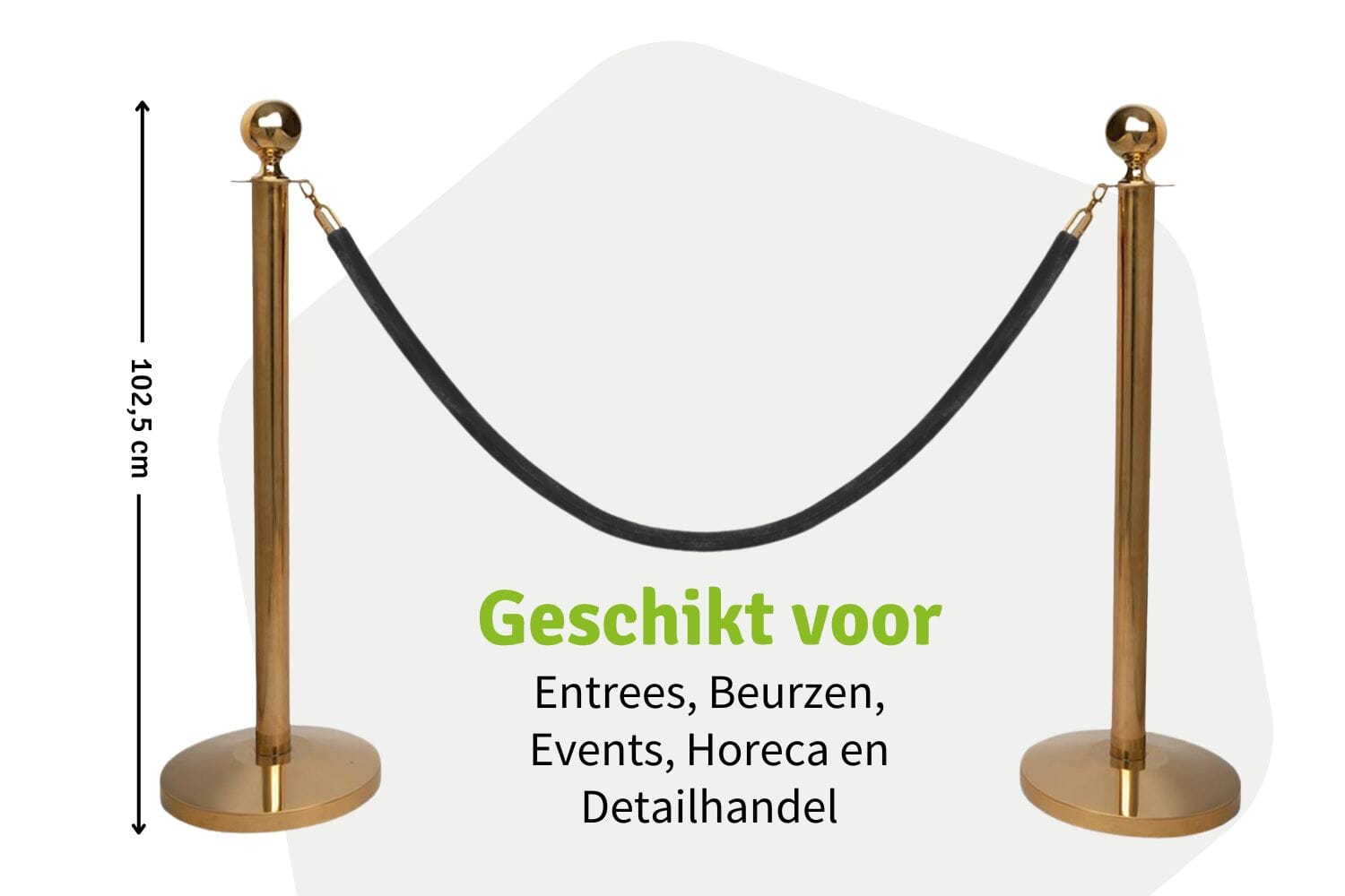 Set Afzetpalen met Koord | Messing - Ronde Bol | Koord Zwart | GJ Floors