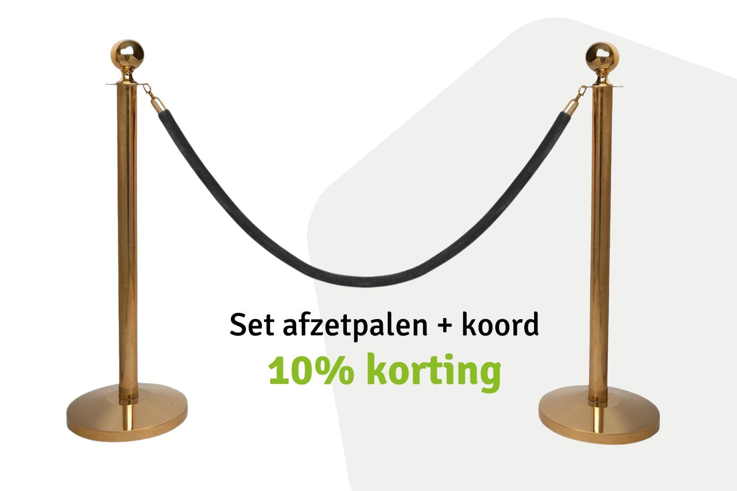 Set Afzetpalen met Koord | Messing - Ronde Bol | Koord Zwart | GJ Floors