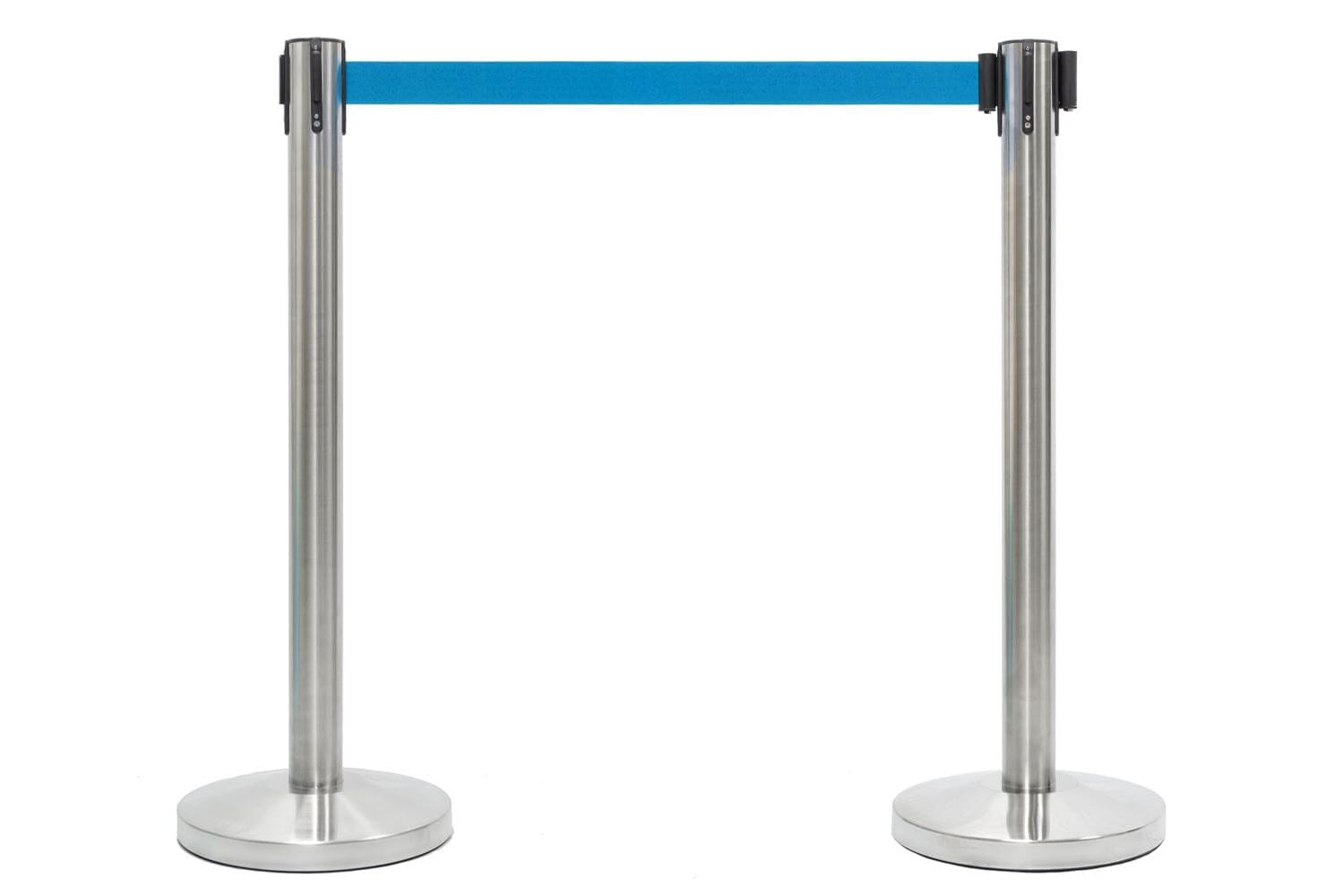 Set afzetpalen met Trekband | Geborsteld Chroom - Lichtblauw Rodelopers 