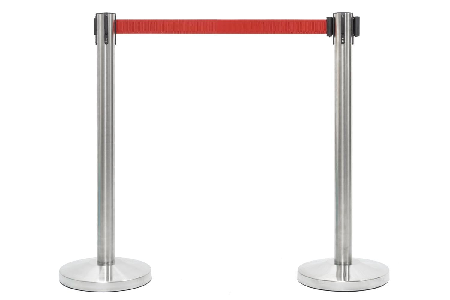 Set afzetpalen met Trekband | Geborsteld Chroom - Rood Afzetpalen Rodelopers 